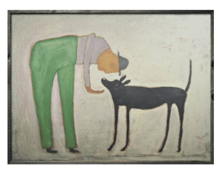Man with Dog (with Grey Wood Frame) - 3x4 Art Print