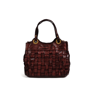 Shopping Bag in Woven Cowhide, Burgundy