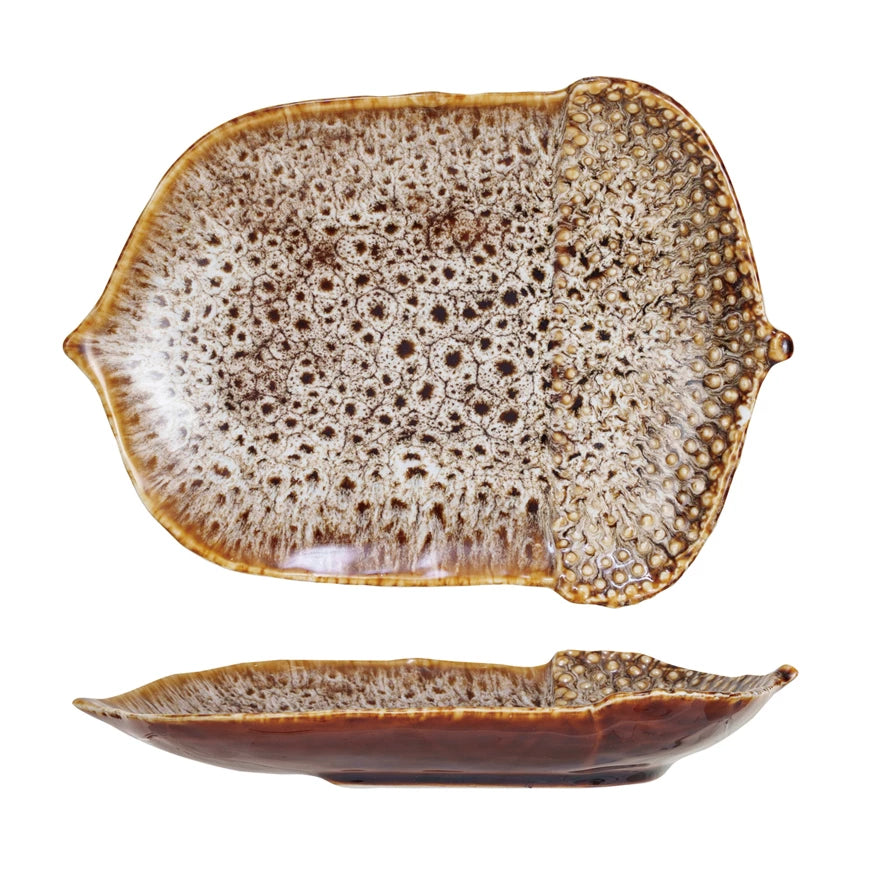 Stoneware Acorn Shaped Plate, Large 8-1/4"L