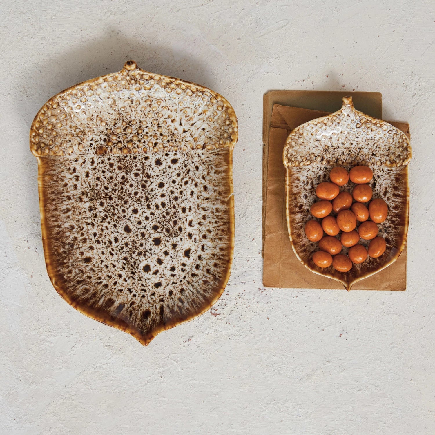 Stoneware Acorn Shaped Plate, Large 8-1/4"L