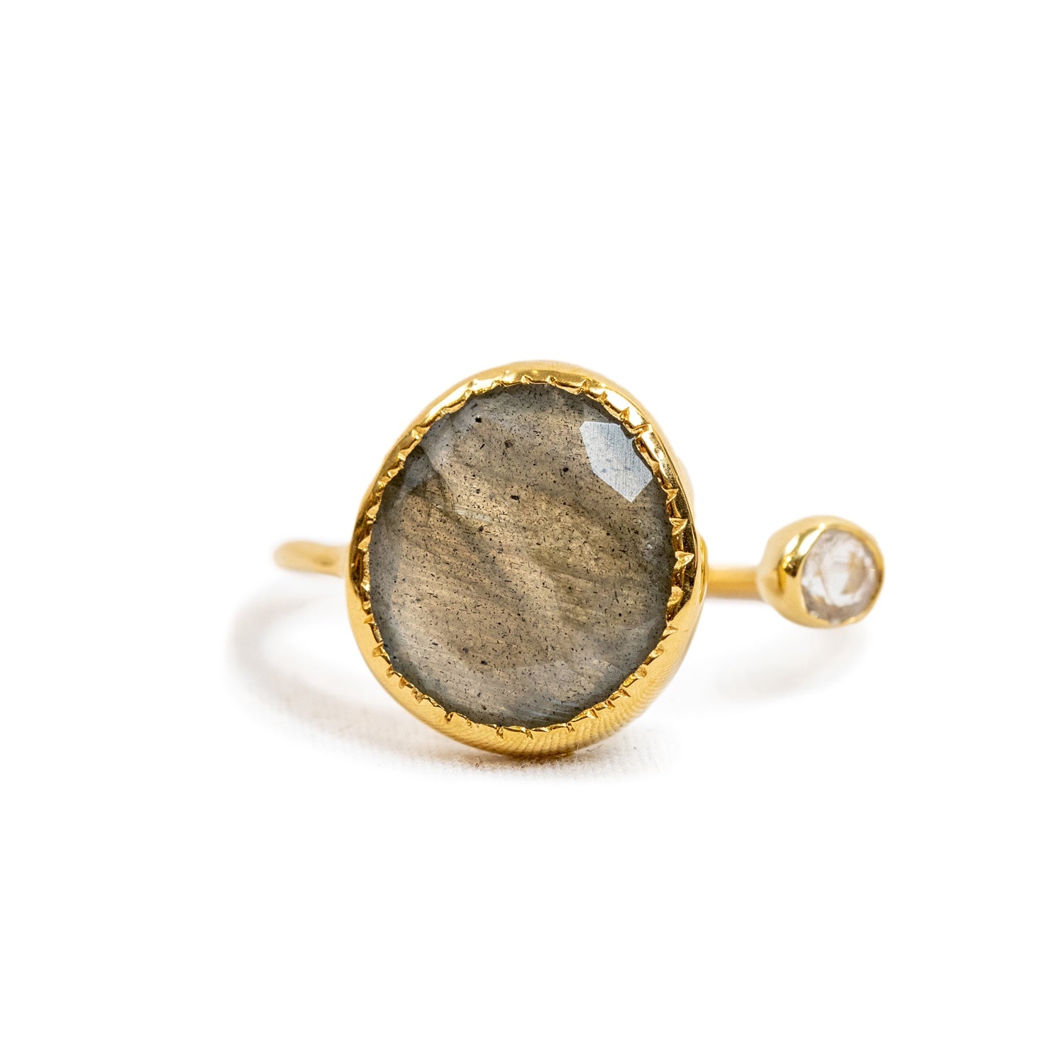 Gold Plated Oval Labradorite Ring with Small Moonstone