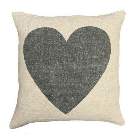 Black Heart on Linen Pillow - 24x24