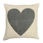 Black Heart on Linen Pillow - 24x24