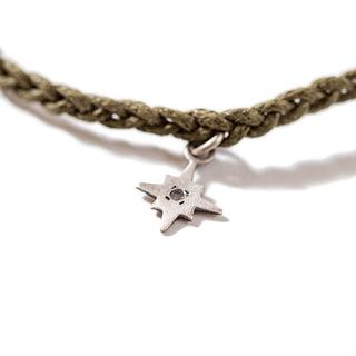 Silver Star Pendant on Braided Bracelet - Green - Adjustable