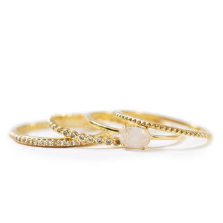 Gold Plated Ring Set with Rainbow Moonstone and White Topaz Set