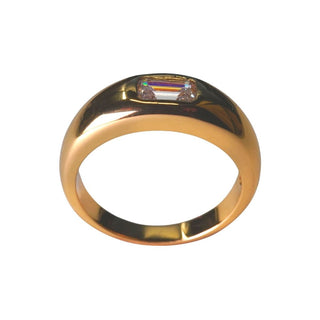 Gold Plated Emerald Cut Dome Ring - Size