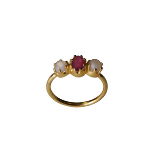 Gold Plated Ring with Pink Jade and Moonstone