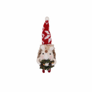 Felt Hedgehog Ornament with Red Hat & Wreath
