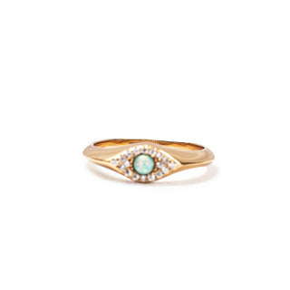 Gold Plated Evil Eye Ring with Opal - Size