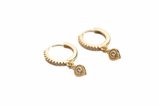Gold Plated Brass Teardrop with CZ Huggie Earrings