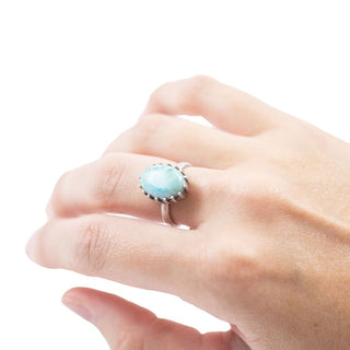 Ring in Silver Oxidized Finish with Large Larimar Stone