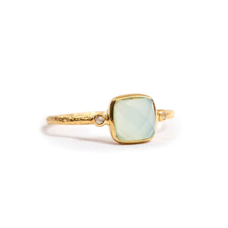 Gold Plated Square Chalcedony Ring - Size