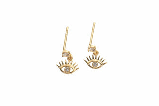Gold Plated Brass Evil Eye Drop Earrings