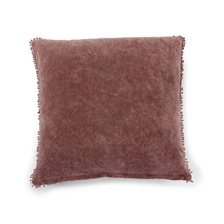 Mauve Velvet Pillow With Poms - 22"x22"