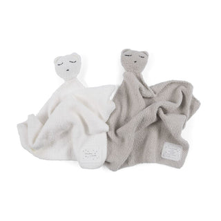 a white and grey Bear Baby Lovey Blanket with a bear shaped face