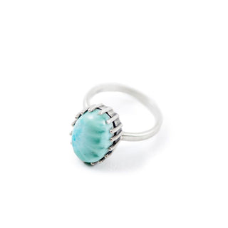 Ring in Silver Oxidized Finish with Large Larimar Stone