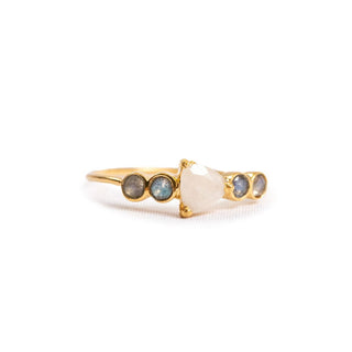 Gold Plated Rainbow Moonstone Ring with Labradorite Accents - Size