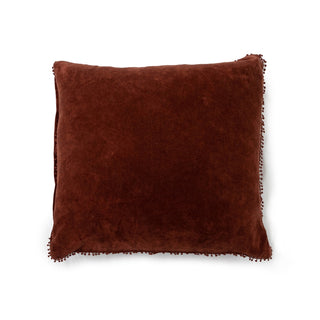 Rust Velvet Pillow with Poms - 22"x22