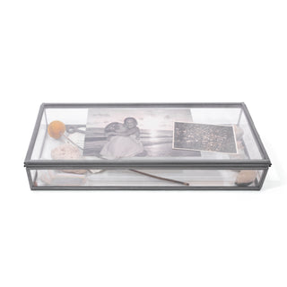 Skinny Rectangle Glass and Zinc Memory Box - 12" x 5" x 2"