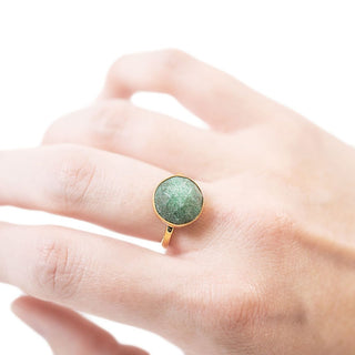Gold Plated Ring with Green Amethyst - Size