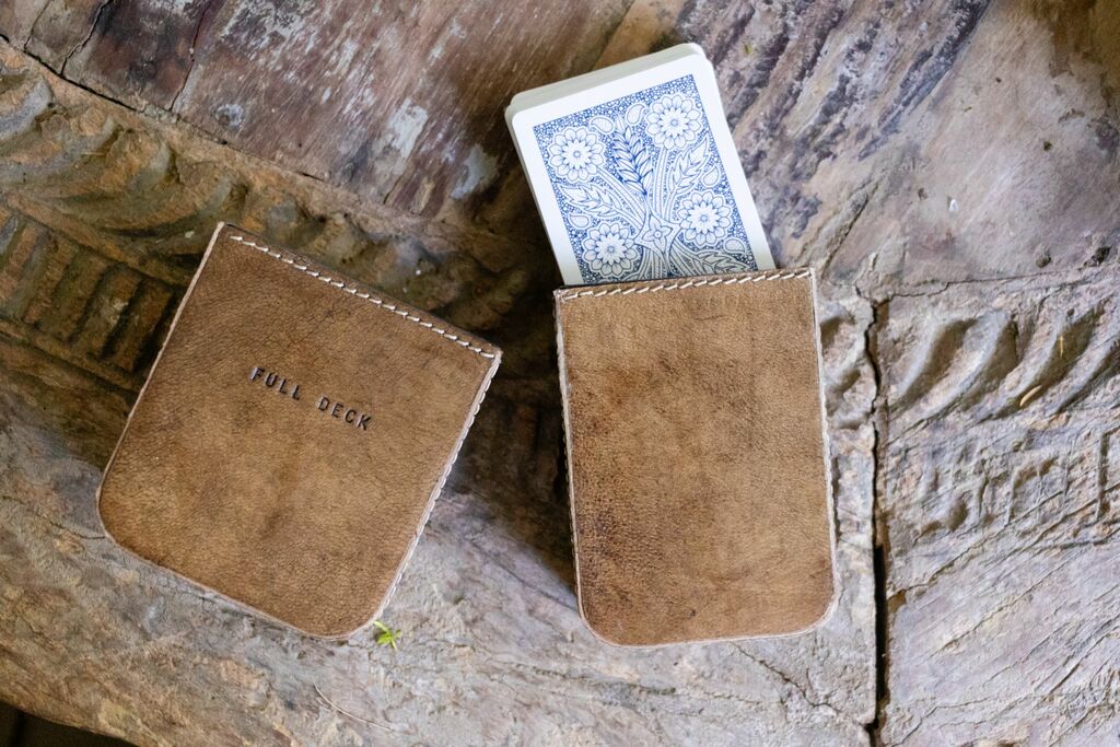 Full Deck Leather Playing Card Case - Maple