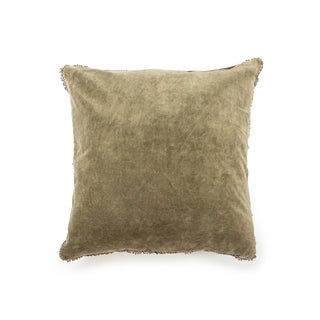 Moss Velvet Pillow With Poms - 22"x22"