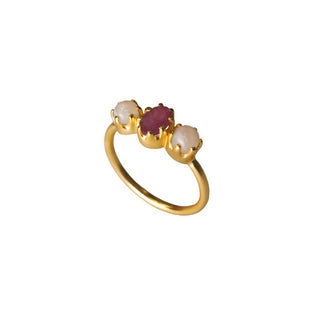 Gold Plated Ring with Pink Jade and Moonstone