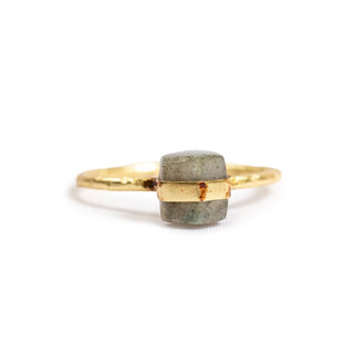 Gold Plated Ring with Raw Labradorite Stone - Size