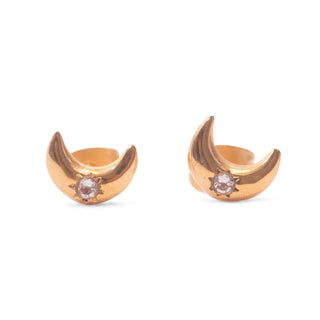 ***Moon with White Topaz Studs- Gold Plated Brass