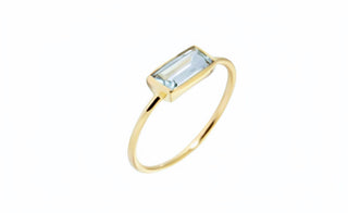 ***Rectangle Aqua Chalcedony Gold Ring - Size
