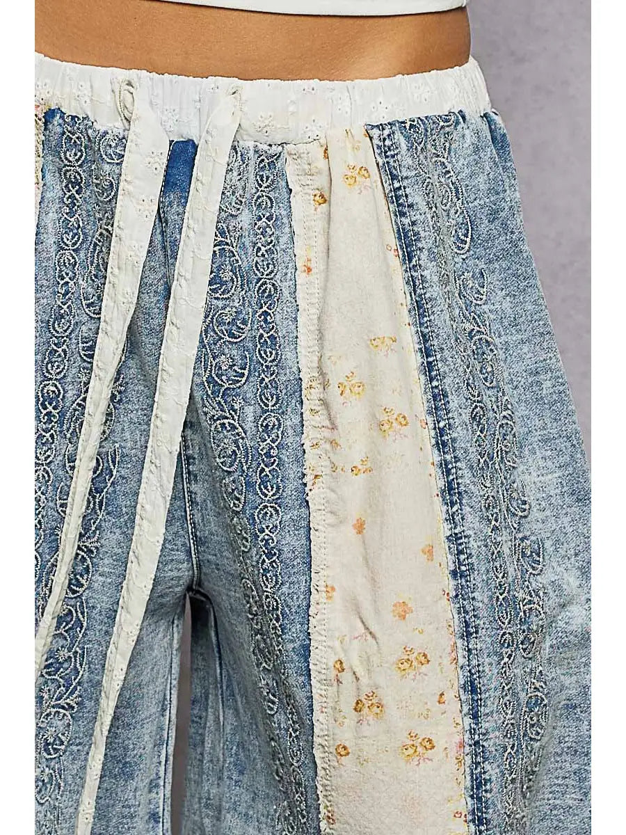 Patchwork Embroidery French Terry Jogger Pants