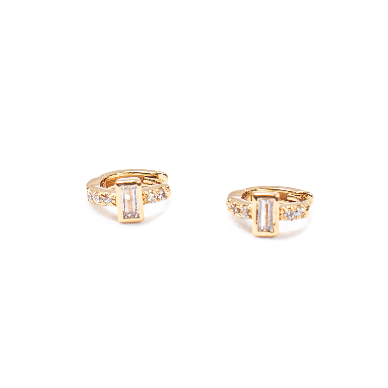 Gold Plated - Pave Baguette Hoop Earrings