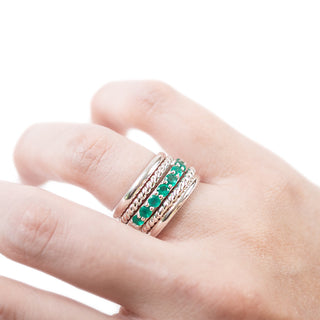 Sterling Silver Ring Set with Faceted Green Onyx (Set of 5) - Size