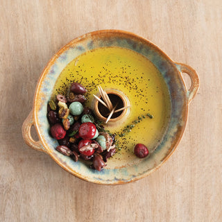 Stoneware Dish with Toothpick Holder with Glaze