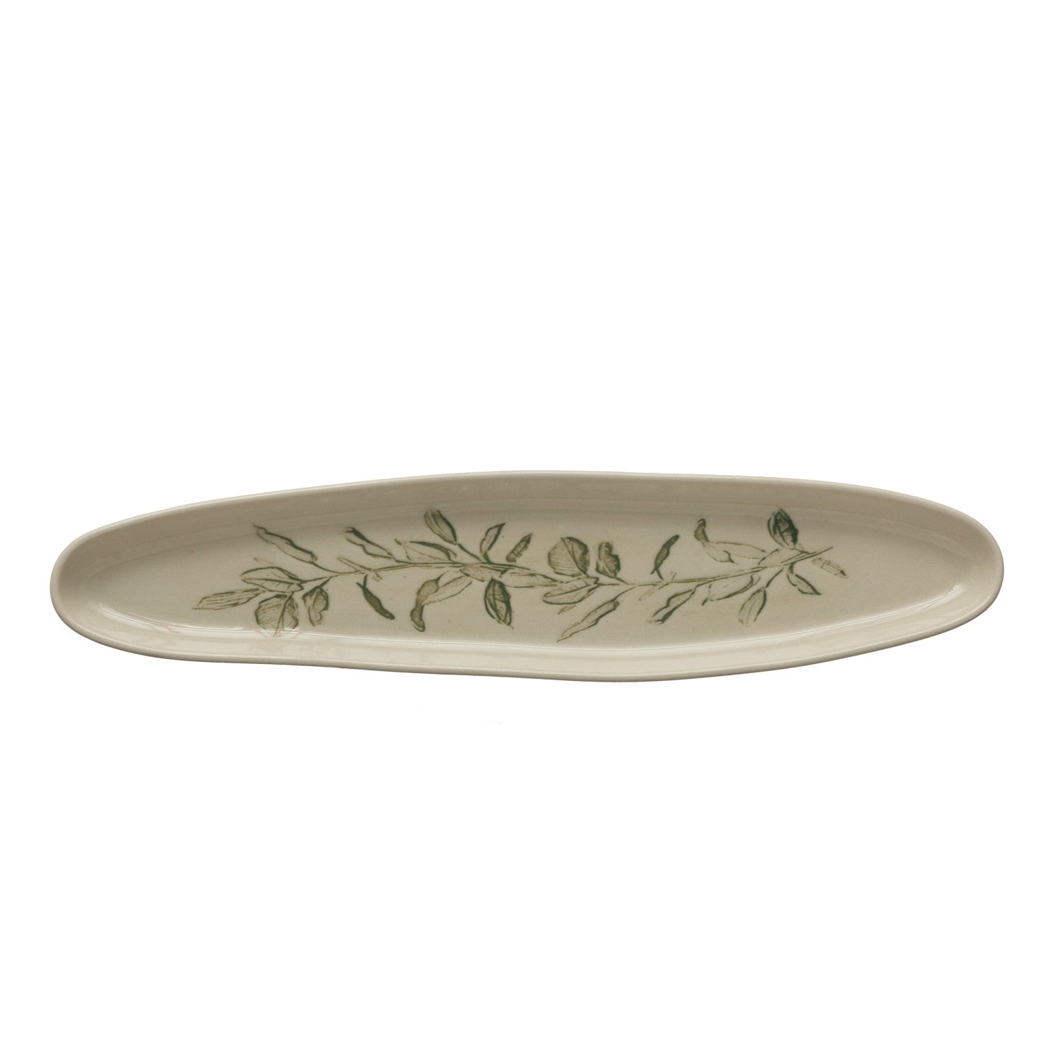 Oval Debossed Stoneware Tray with Botanical