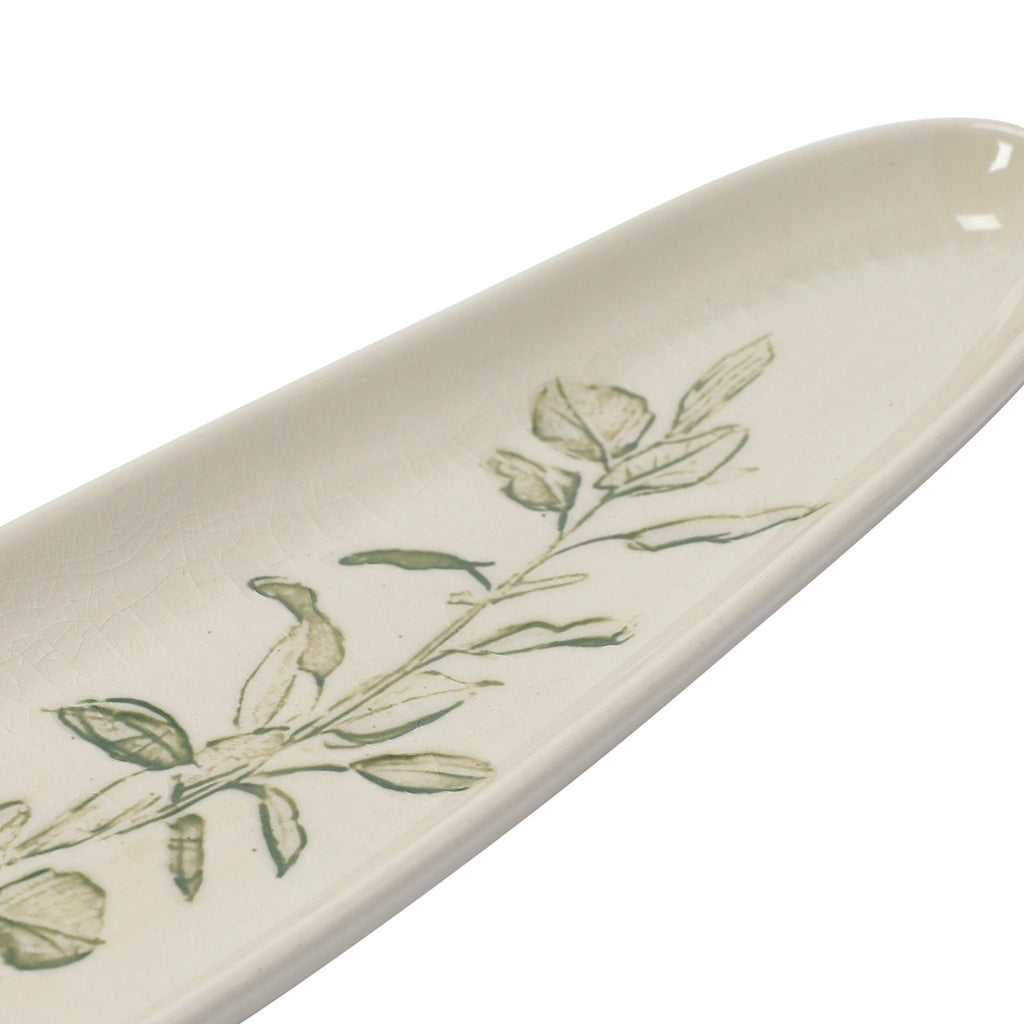 Oval Debossed Stoneware Tray with Botanical