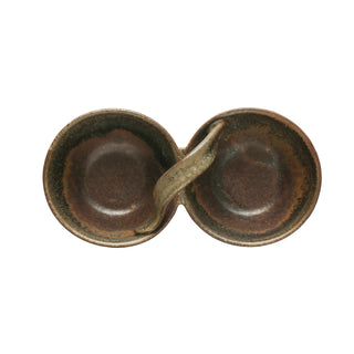 Stoneware Dish w/ 2 Sections & Handle, Brown