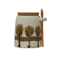 Hand-Painted Stoneware Jar w/ Trees, Lid &  Spoon, S/2