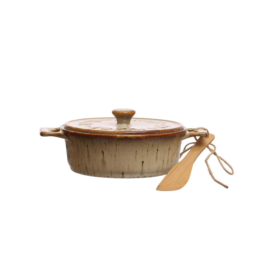 Tan Stoneware Brie Baker w/ Spreader