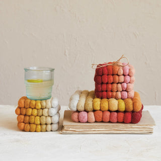 Square Handmade Ombre Felt Ball Trivet