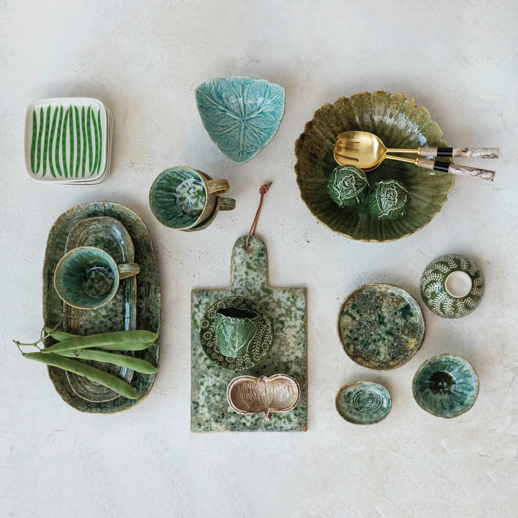 Stoneware Bowl, Reactive Crackle Glaze - Green