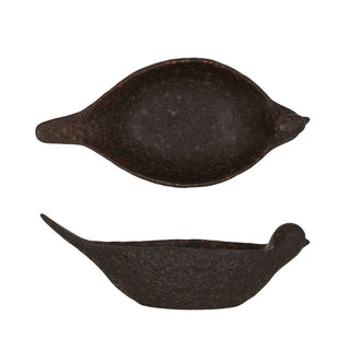 Debossed Brown Stoneware Bird Bowl