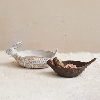 Debossed Brown Stoneware Bird Bowl