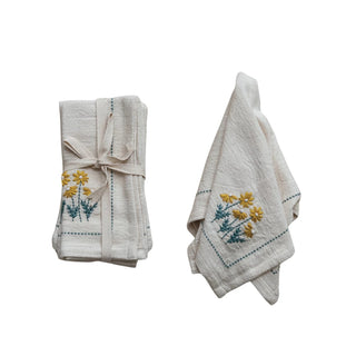 Cotton Napkins with Hand-Embroidery Flowers