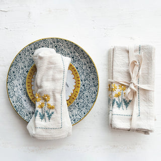 Cotton Napkins with Hand-Embroidery Flowers