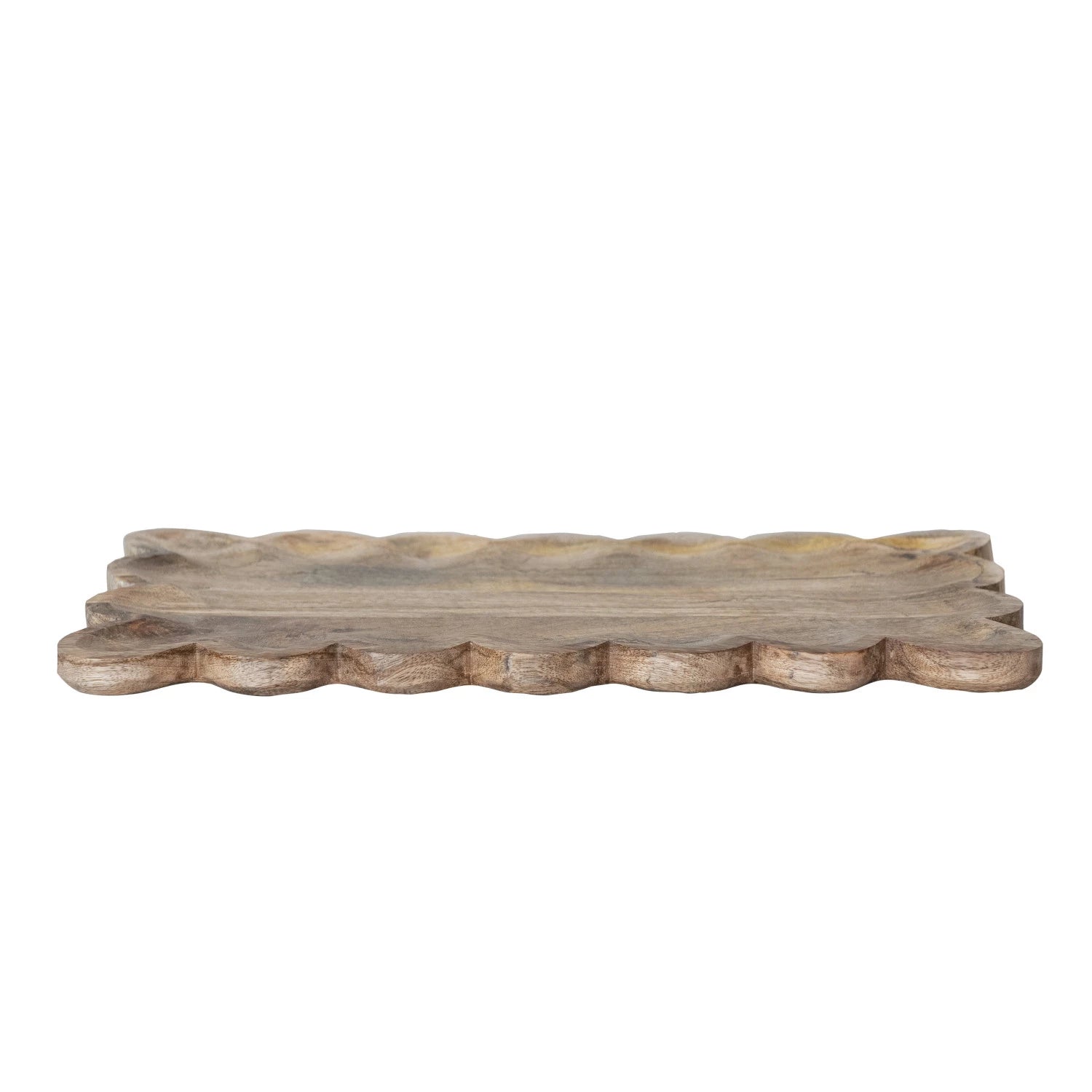 Mango Wood Tray w/ Scalloped Edge, Natural