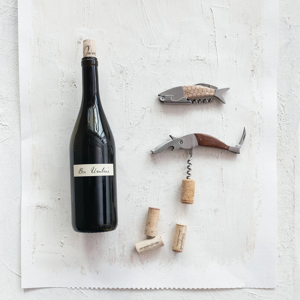 Wood & Stainless Steel Fish Bottle Opener/Corkscrew