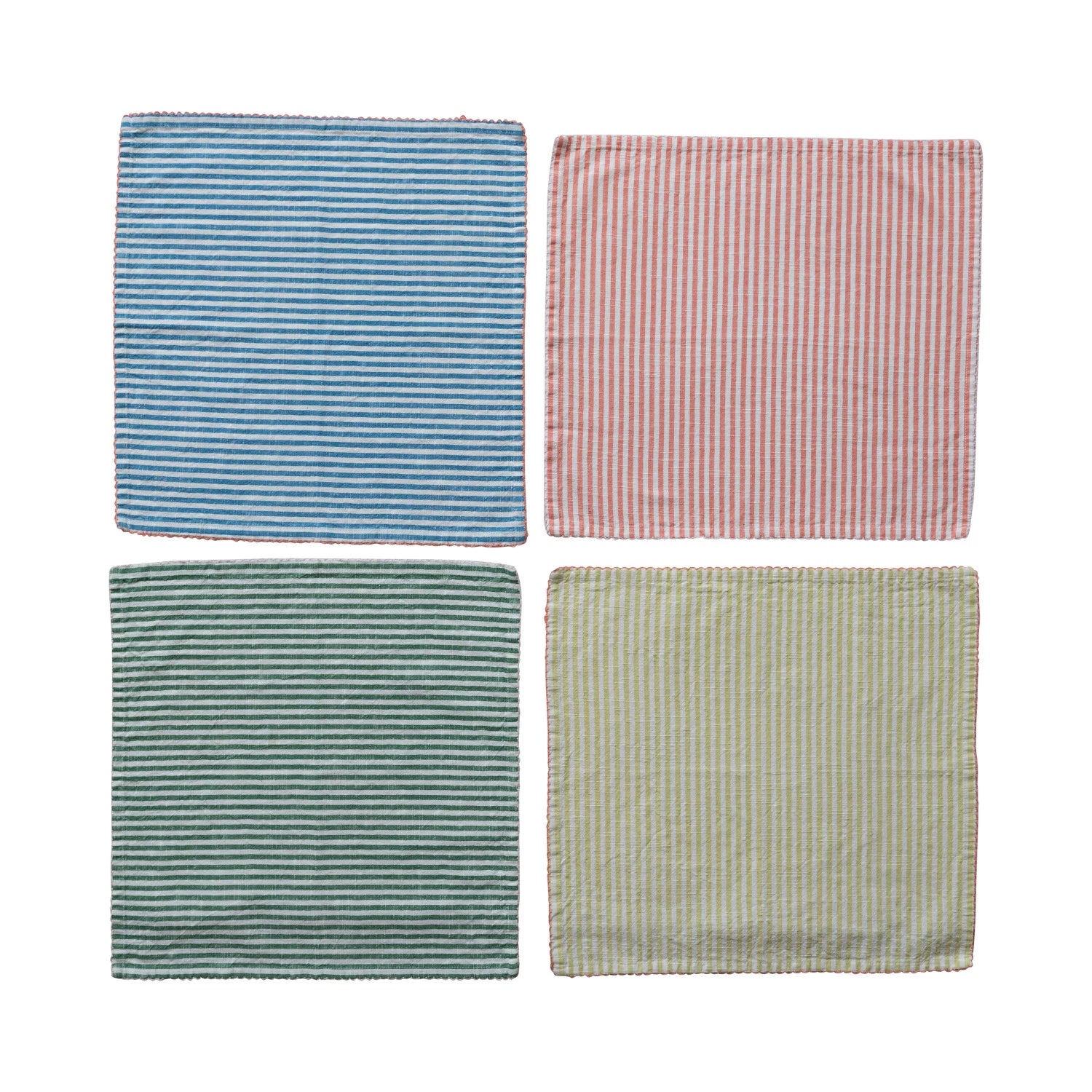 Cotton Striped Napkins with Stitched Colored Trim