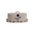 Hand-Painted Stoneware Butter Dish w Flower