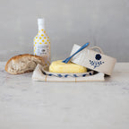Hand-Painted Stoneware Butter Dish w Flower
